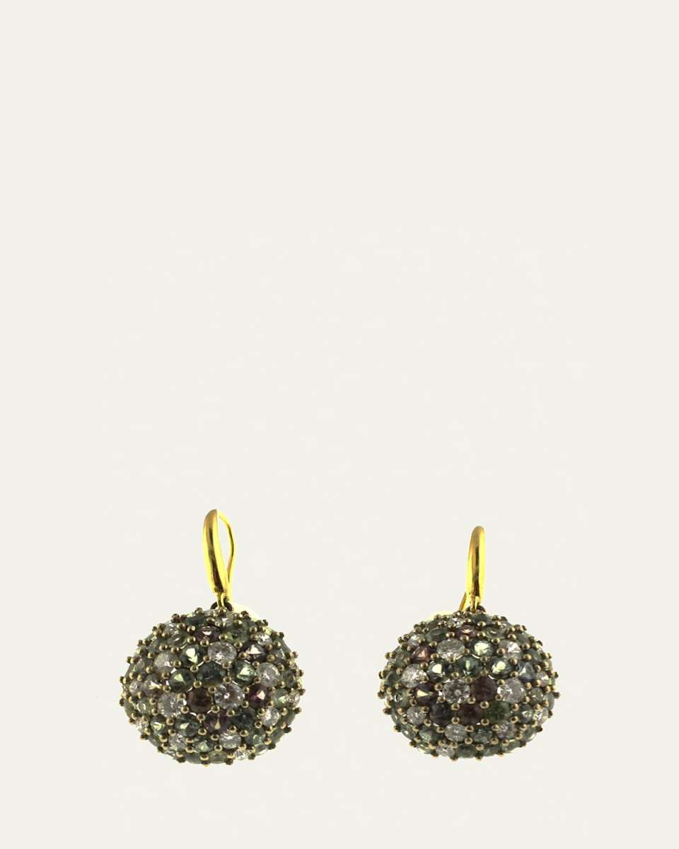 18K Gold Pave Diamond and Desert Shades of Sapphire Dome Earrings